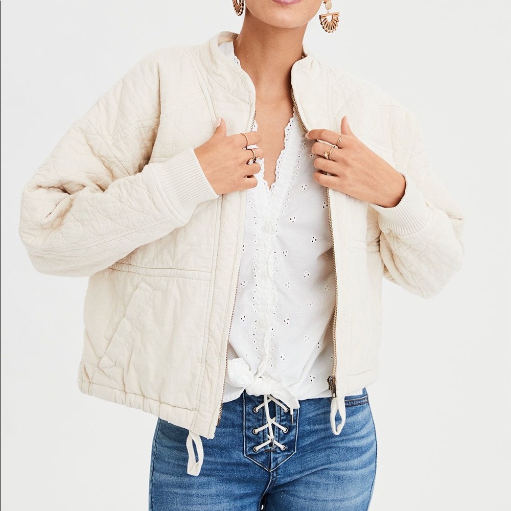 American Eagle Cream Quilted Jacket